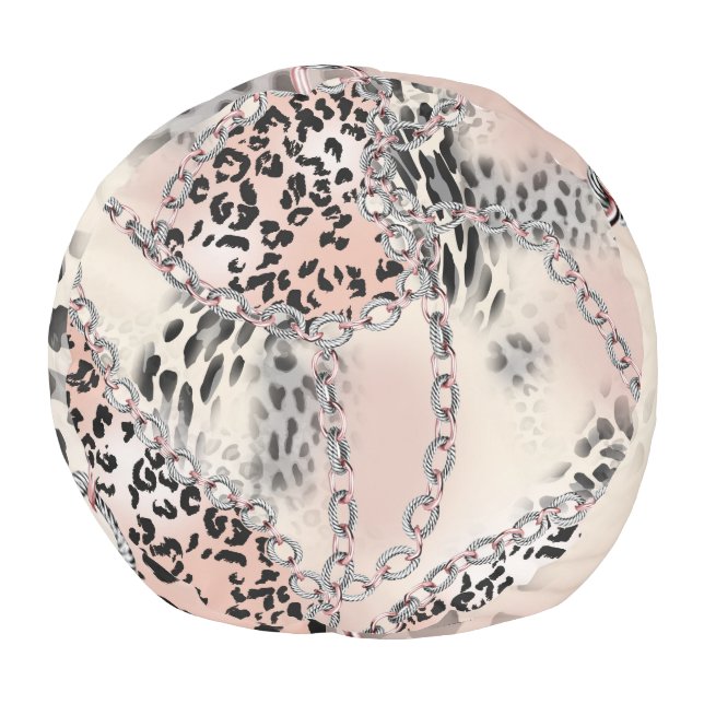 Textile Leopard: Floral Chain Pattern. Pouf (Bottom)