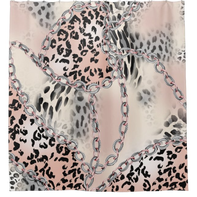 Textile Leopard: Floral Chain Pattern. Shower Curtain (Front)