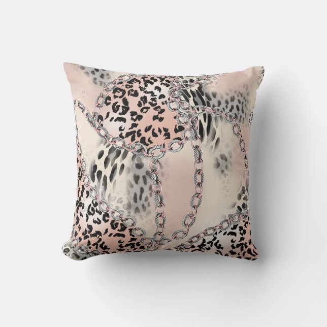 Textile Leopard: Floral Chain Pattern. Throw Pillow (Front)