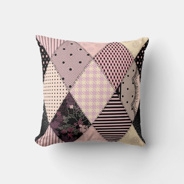 Textile Lingerie: Patchwork Vintage Pattern Throw Pillow (Front)