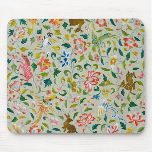 Textile Motifs with Animals Birds and Flowers Mouse Pad