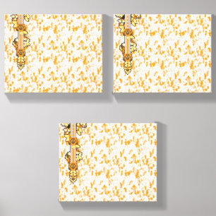 Textile pattern featuring a vibrant orange and gol canvas photo tile