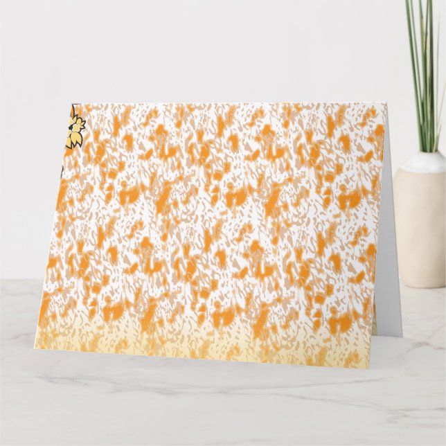 Textile pattern featuring a vibrant orange and gol card (Front)