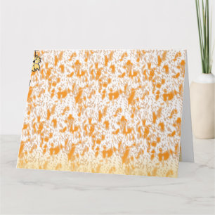 Textile pattern featuring a vibrant orange and gol card