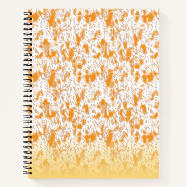 Textile pattern featuring a vibrant orange and gol notebook (Front)