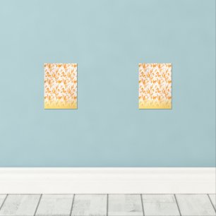 Textile pattern featuring a vibrant orange and gol wall art sets