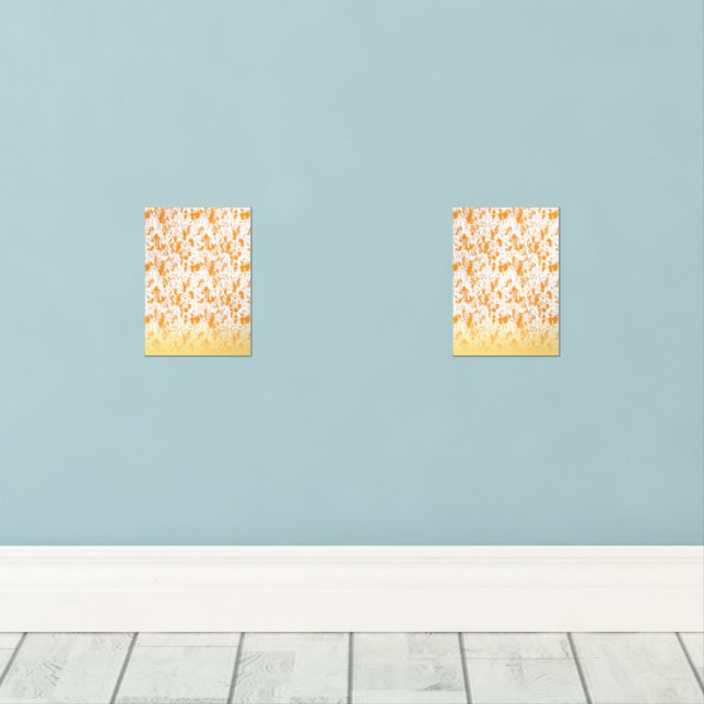 Textile pattern featuring a vibrant orange and gol wall art sets (Wood Floor)