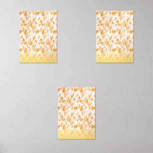 Textile pattern featuring a vibrant orange and gol wall art sets