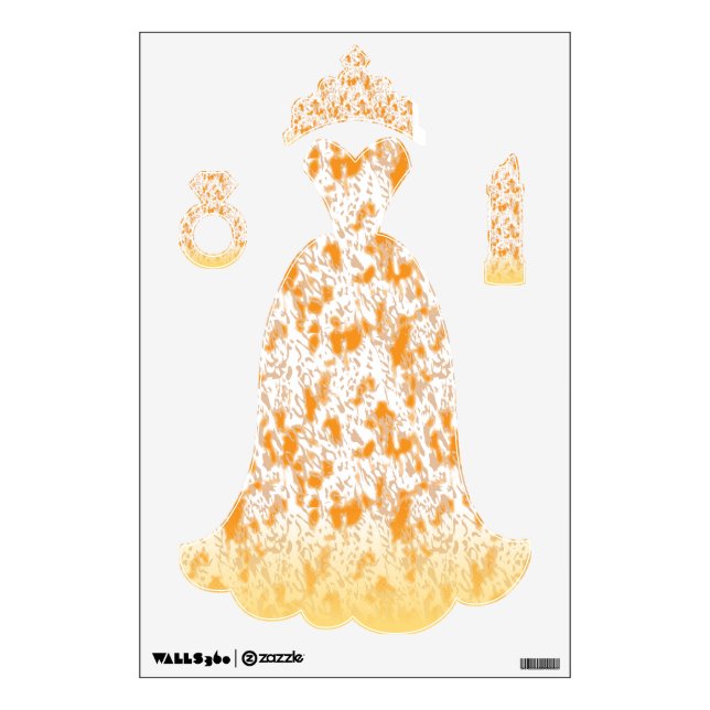 Textile pattern featuring a vibrant orange and gol wall decal (Front)