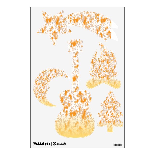 Textile pattern featuring a vibrant orange and gol wall decal (Front)