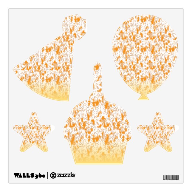 Textile pattern featuring a vibrant orange and gol wall decal (Front)