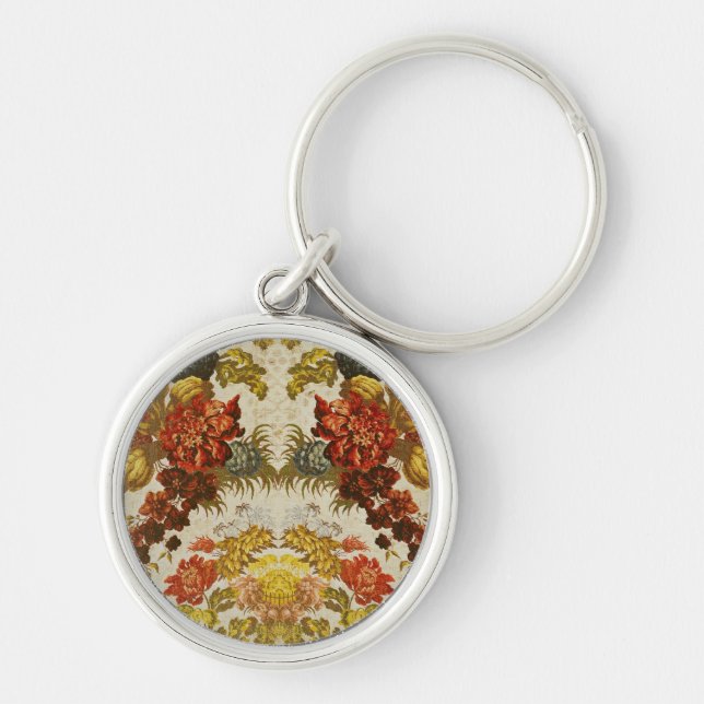 Textile with a repeating floral pattern keychain (Front)