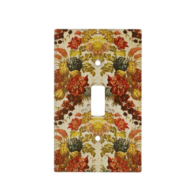 Textile with a repeating floral pattern light switch cover (Front)