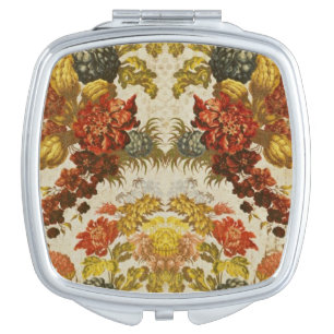 Textile with a repeating floral pattern makeup mirror