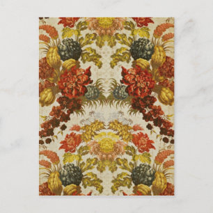 Textile with a repeating floral pattern postcard
