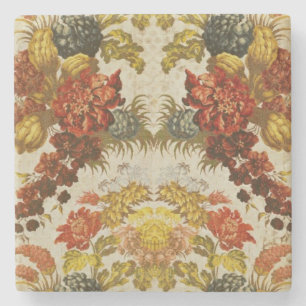 Textile with a repeating floral pattern stone coaster