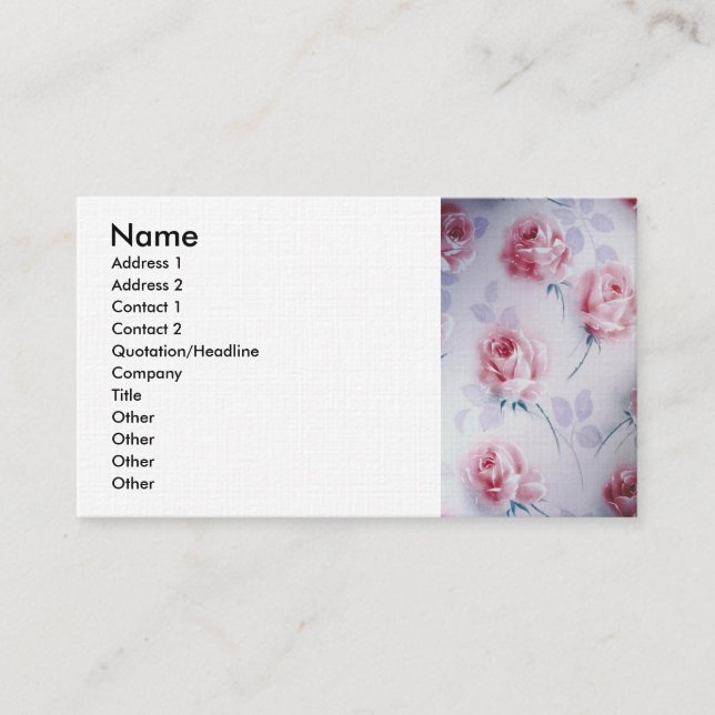Textiles Beautiful Pink Roses Business Card (Front)