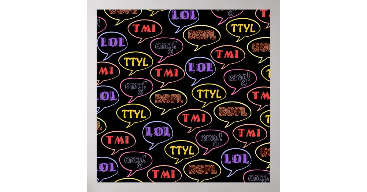 Texting Abbreviations Bright Design Poster | Zazzle