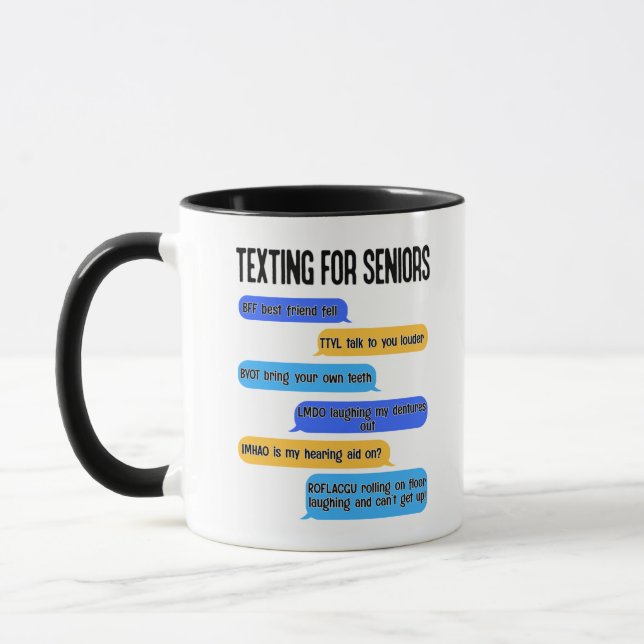Texting for Seniors Funny Retirement Text Code  Mug (Left)