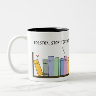 Texting on The Bookshelf black  Two-Tone Coffee Mug