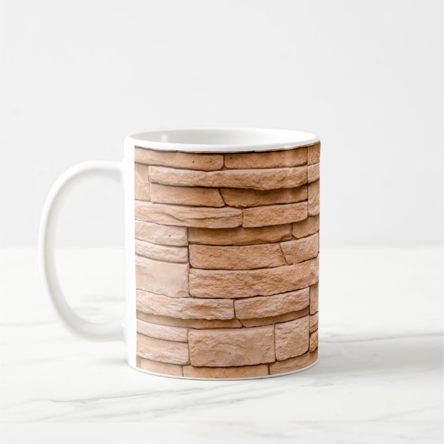 texture brick wall beige close up coffee mug (Left)