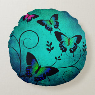 Texture butterflies background round pillow