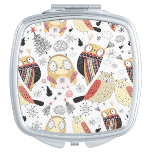 Texture funny owl compact mirror