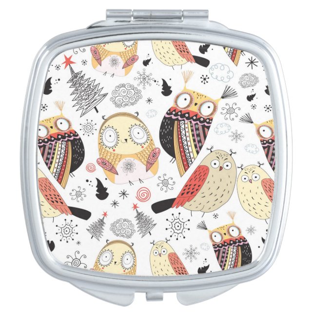 Texture funny owl compact mirror (Front)