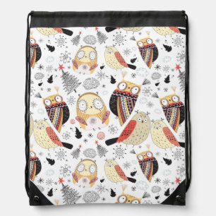 Texture funny owl drawstring bag