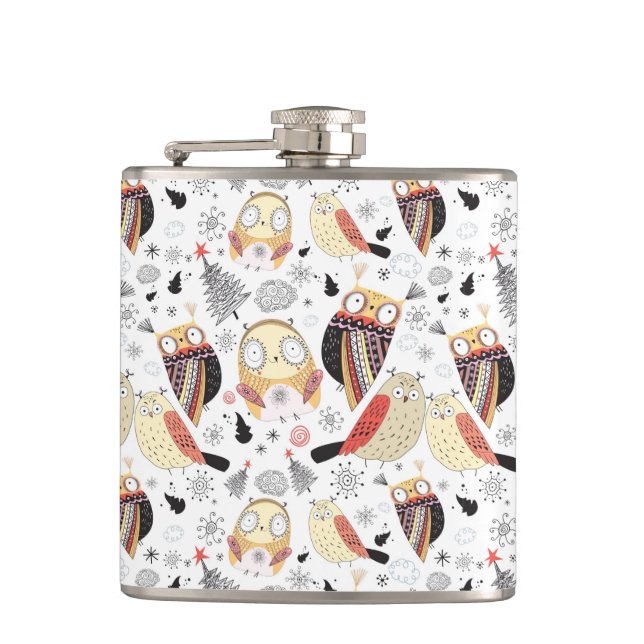 Texture funny owl hip flask (Front)