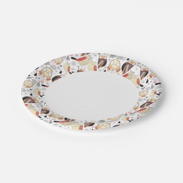 Texture funny owl paper plates (Angled)