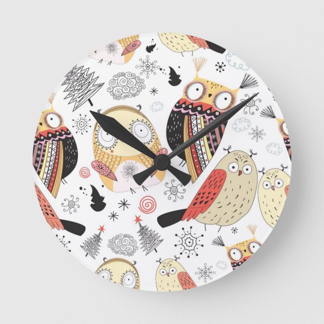 Texture funny owl round clock (Front)