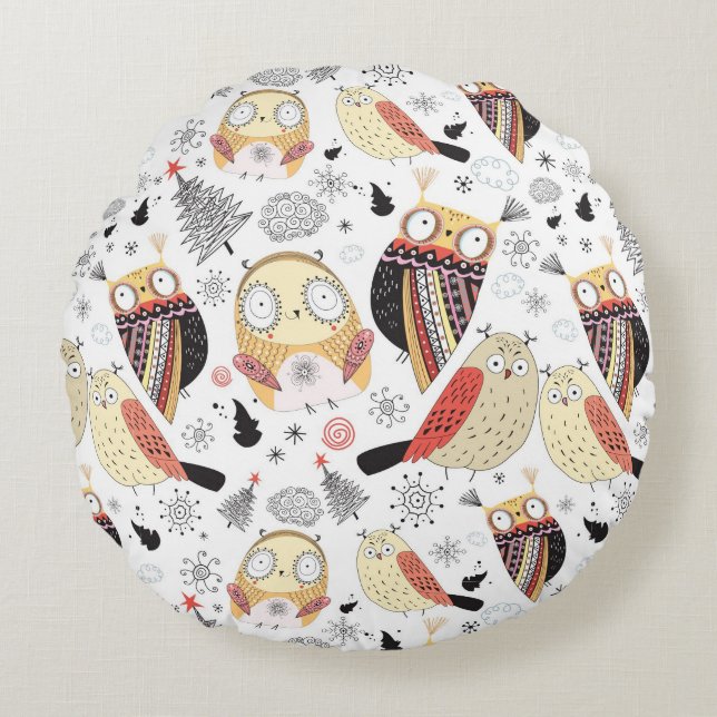 Texture funny owl round pillow (Front)