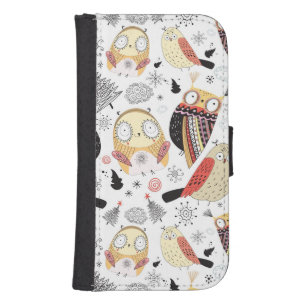 Texture funny owl galaxy s4 wallet case