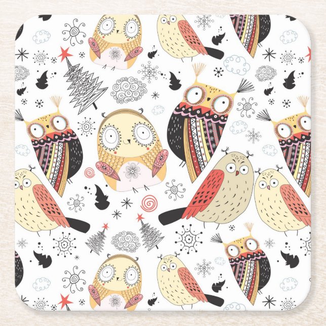Texture funny owl square paper coaster (Front)