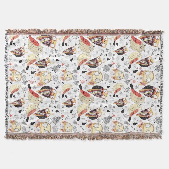Texture funny owl throw blanket (Front)