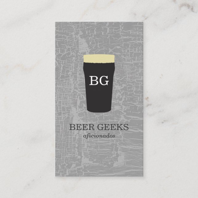 Texture Gray with Beer Glass with monogram Business Card (Front)