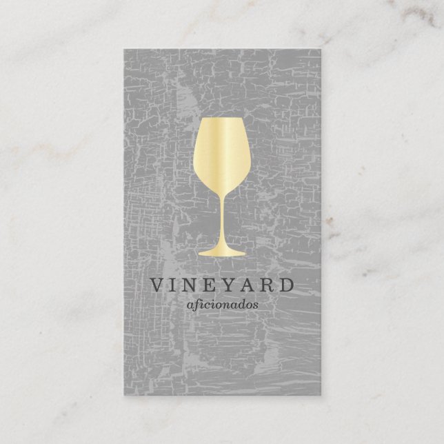 Texture Gray with Gold Wine Glass Business Card (Front)