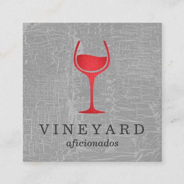 Texture Gray with Red Wine Glass Square Business Card (Front)