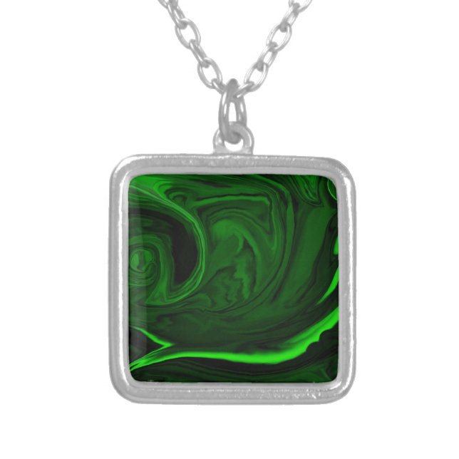 texture green malachite silver plated necklace (Front)