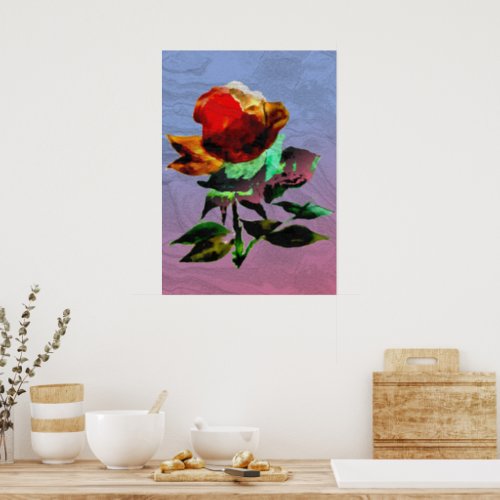 Texture Holography Blooming Rose Flower Painting Poster