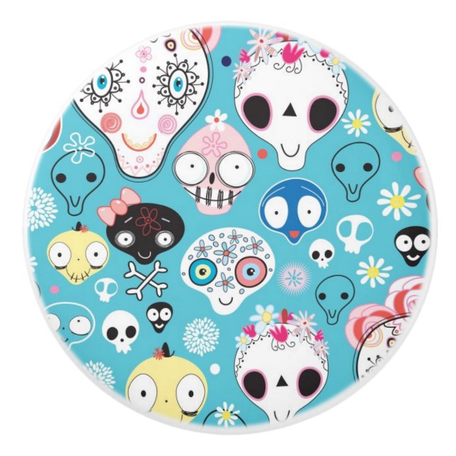 Texture laughing skull ceramic knob (Front)