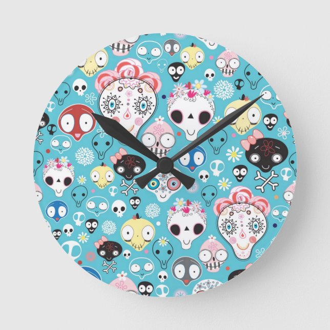 Texture laughing skull round clock (Front)