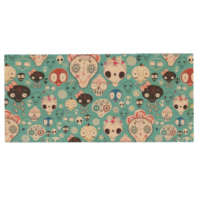 Texture laughing skull wood flash drive (Front)