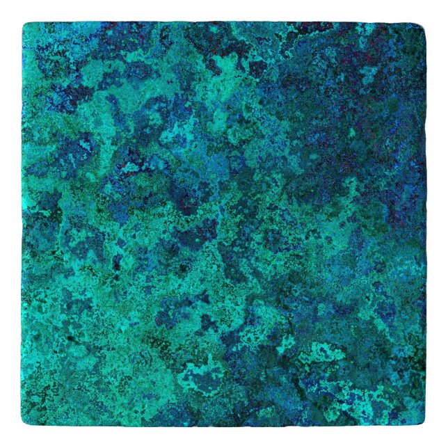Texture look marble stone blue turquoise natural trivet (Front)