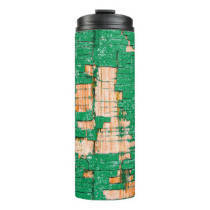 Texture of old wooden fence with shabby paint. Gre Thermal Tumbler