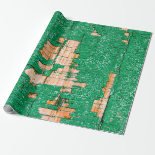 Texture of old wooden fence with shabby paint. Gre Wrapping Paper