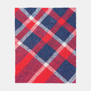 Texture of red and blue a checkered woolen fabric fleece blanket