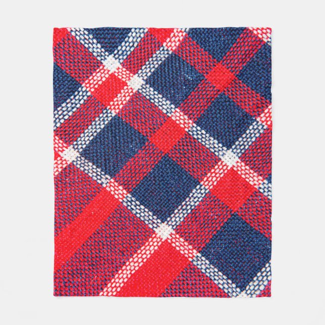 Texture of red and blue a checkered woolen fabric fleece blanket (Front)