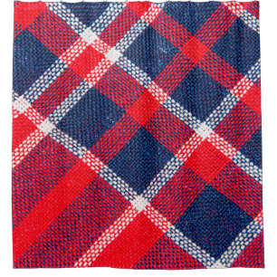 Texture of red and blue a checkered woolen fabric shower curtain